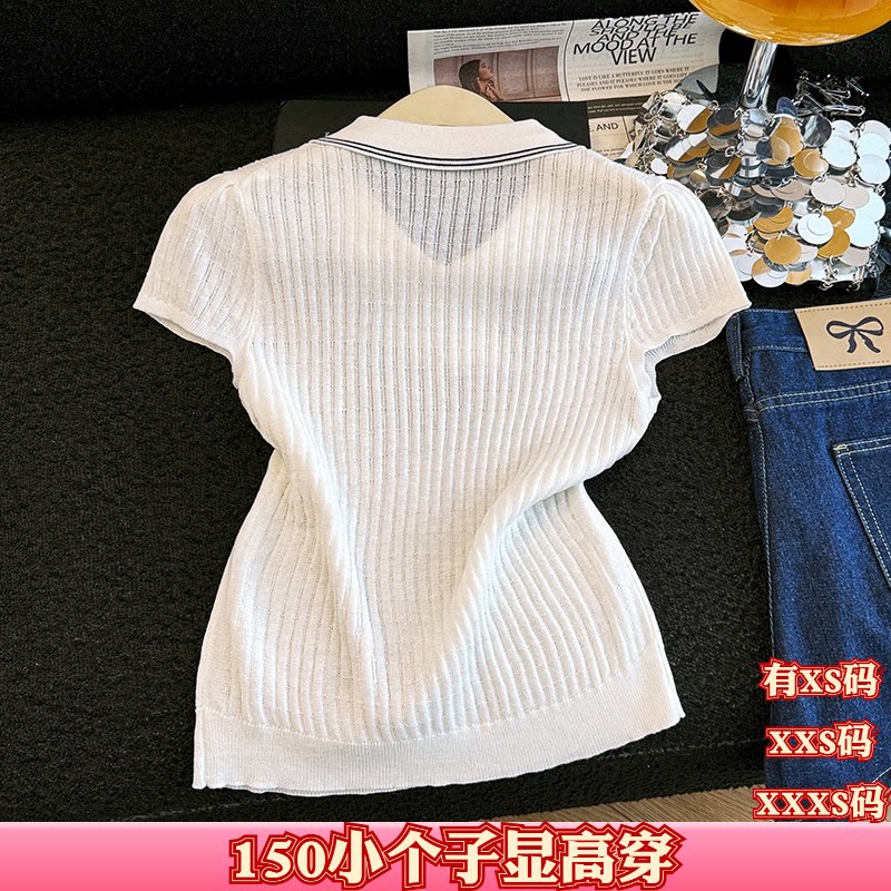 150矮小个子夏装女装155cm显高加小码圆领针织衫娃娃领短袖t恤女