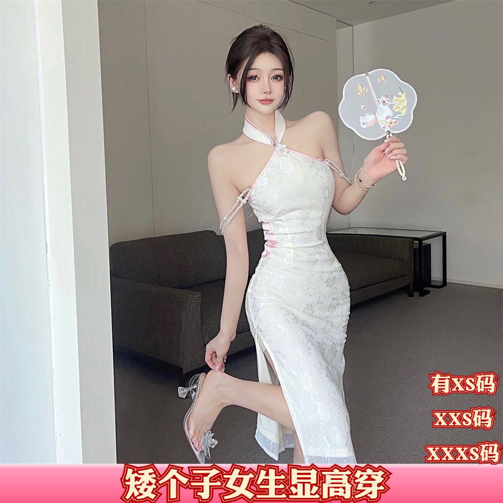 女装小个子XXXS加小码150cm显高夏装2026旗袍挂脖无袖时尚连衣裙