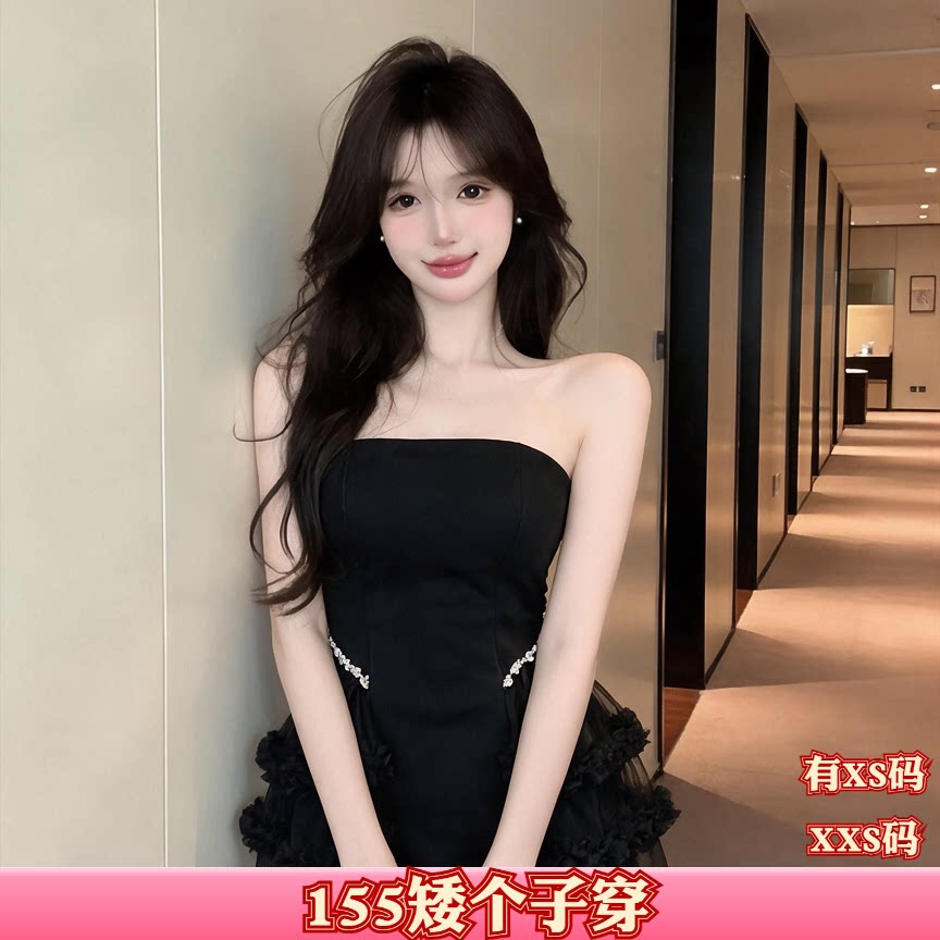 秋装加小码XXS矮个子150cm显高女装抹胸蓬蓬裙背心礼服裙女连衣裙