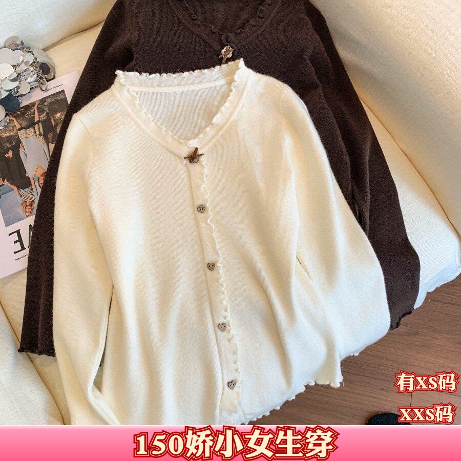 150cm小矮个子秋装显高加小码XXS女装V领针织衫女打底衫毛衣上衣