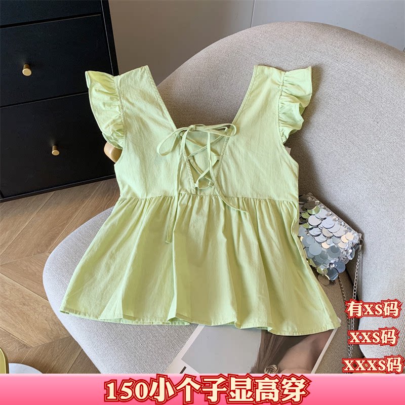 夏装矮个子女装150cm显高155XXS加小码无袖衬衫方领高腰甜美坎肩