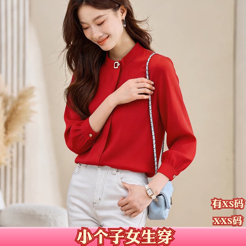 秋季155cm矮个子新款XXS女装雪纺衫衬衫百搭打底衫长袖上衣新款