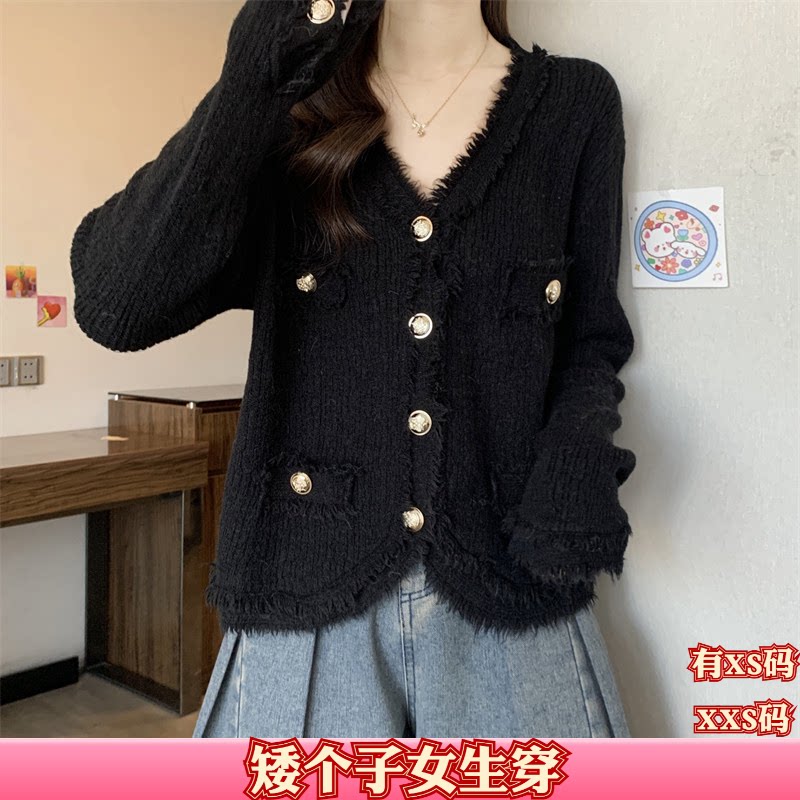 小矮个子女装秋装150cm显高加小码XXS长袖V领毛衣百搭打底衫上衣