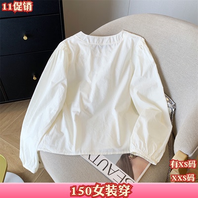 秋季小个子女装加小码XXS150cm新款休闲慵懒风系带甜美长袖衬衫