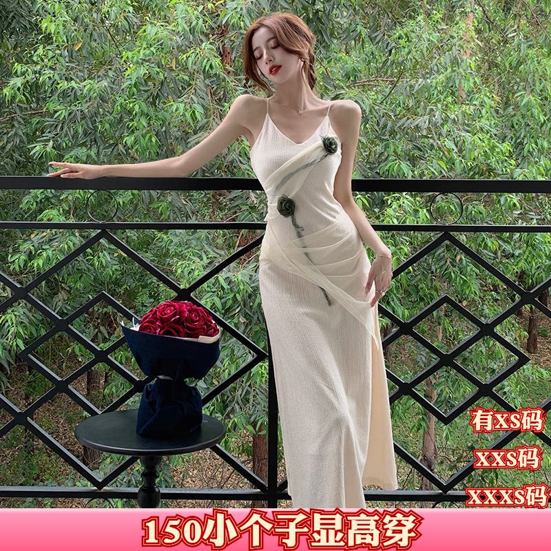 加小码女装小个子XXXS150cm显高夏装V领连衣裙吊带裙时尚百搭长裙