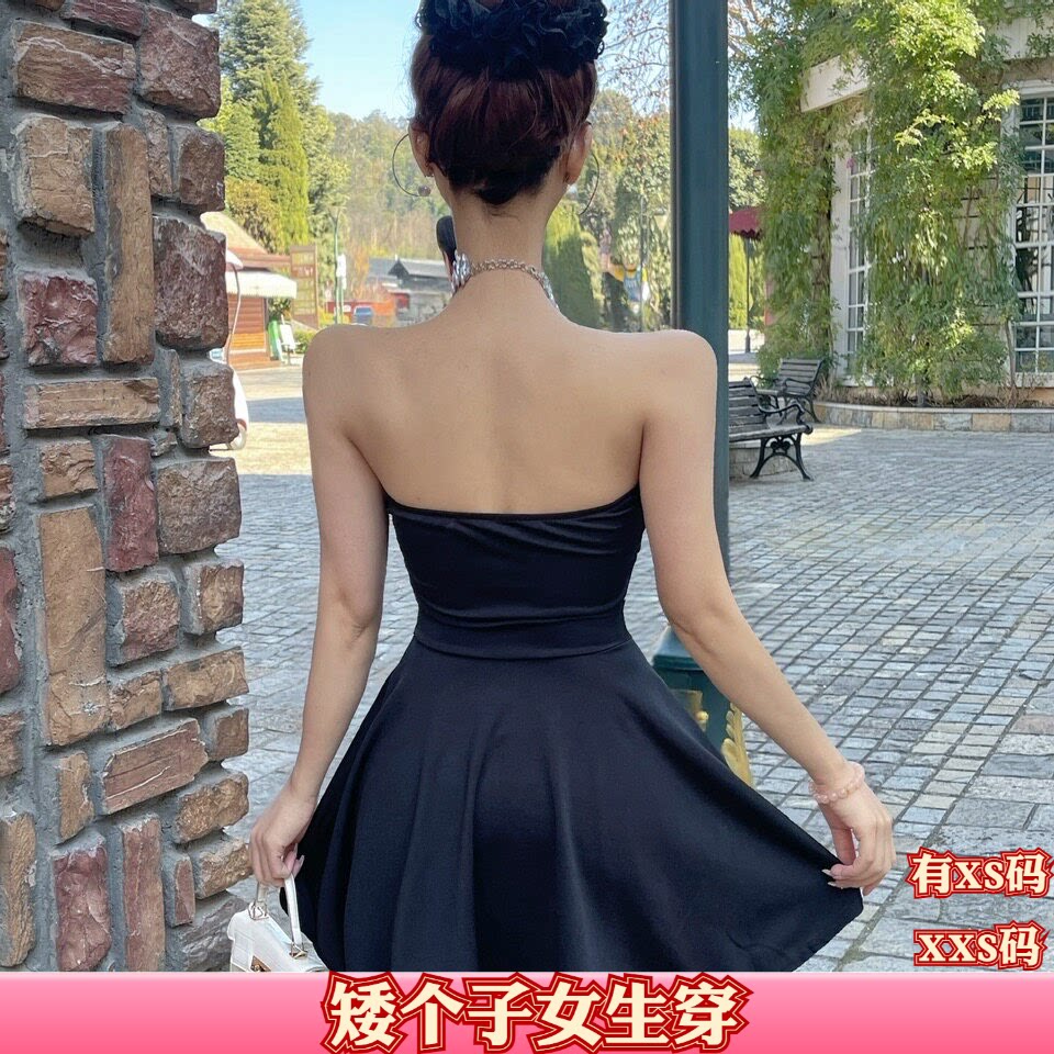 150cm小矮个子显高夏季女装加小码XXS交叉抹胸连衣裙收腰A字短裙