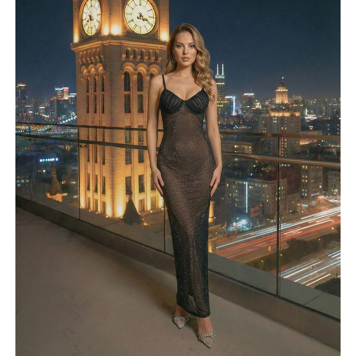 细肩带满钻透视长裙黑色网纱修身包臀裙辣妹蹦迪派对名媛风晚装裙,女装/女士精品,礼服/晚装,淘宝优惠券,粉丝福利购,淘宝优惠卷