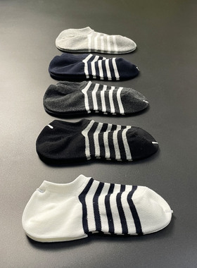 新品五双装良品纯棉精品袜子男条纹浅口情侣隐形短船袜吸汗不起球