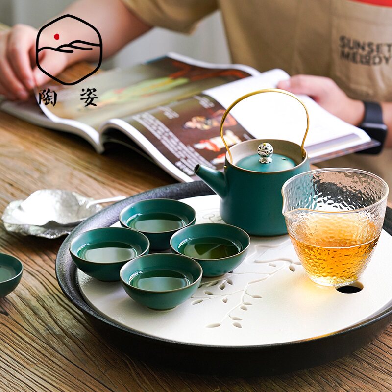 陶姿功夫茶具小套家用日式简约陶瓷茶壶茶杯套装茶盘整套旅行茶具