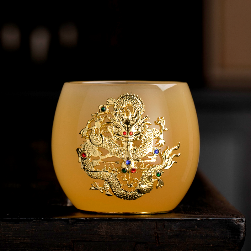 高档金镶玉琉璃主人杯茶盏茶杯个人专用家用茶具礼品礼盒装