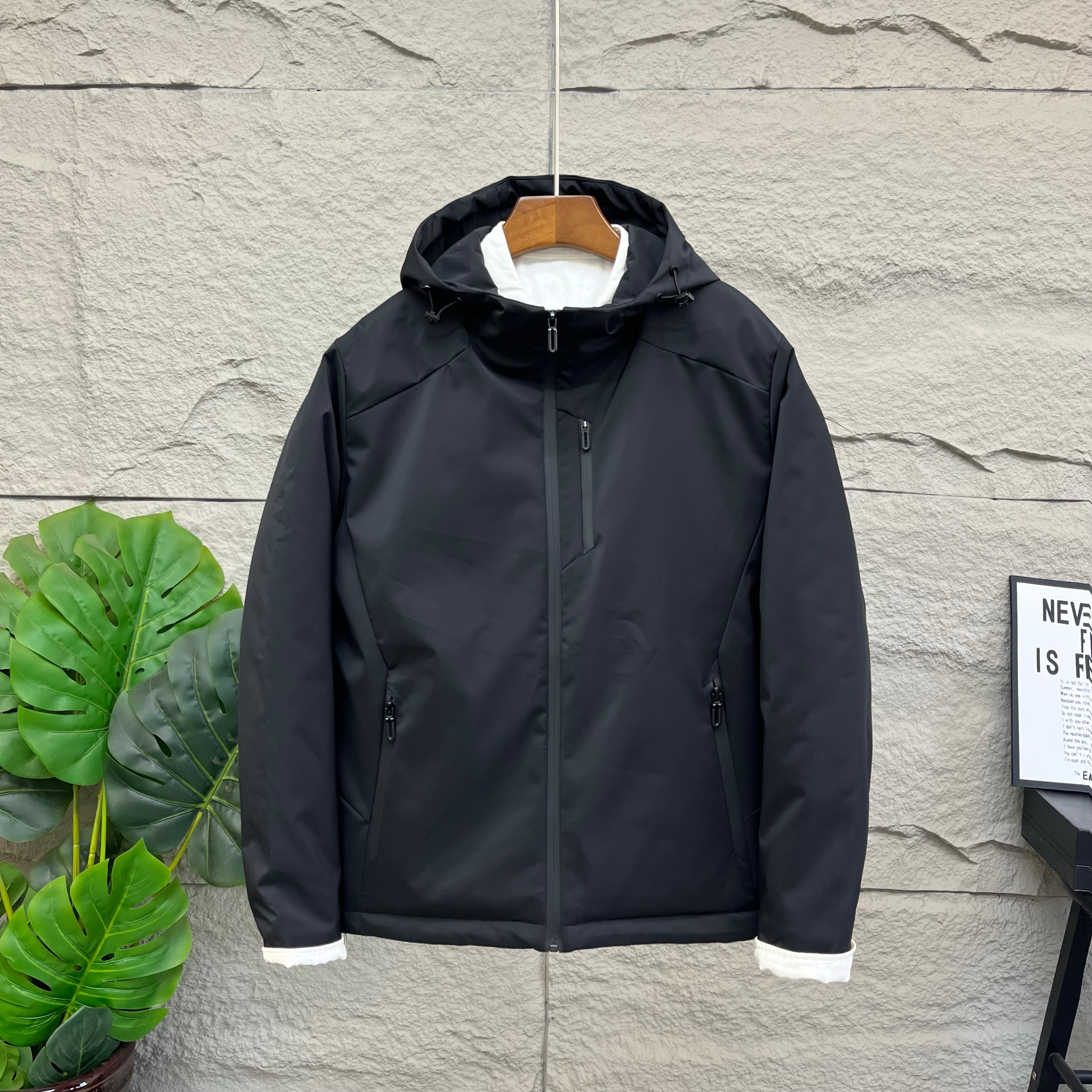 2025冬季新款连帽棉服男士棉衣拉链商务纯色百搭棉袄薄棉外套二棉