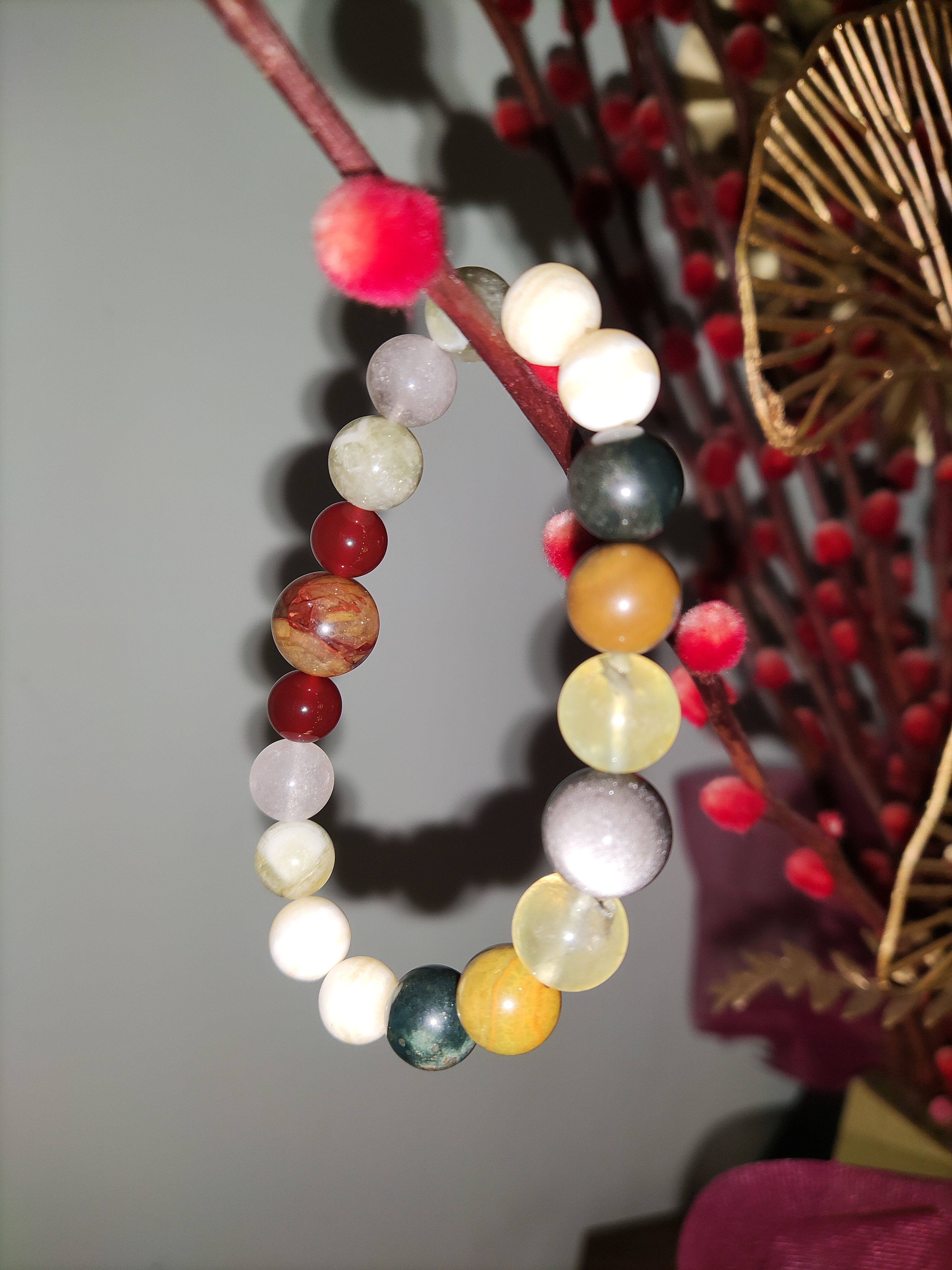 多宝原石手链男女戈壁玉糖果色彩色葡萄干手串