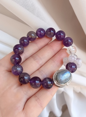 天然水晶紫水晶手链女款时尚百搭饰品礼物送女友闺蜜生日礼物