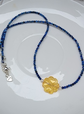 天然青金石蜜蜡花项链女款锁骨链颈链配饰礼物原创款