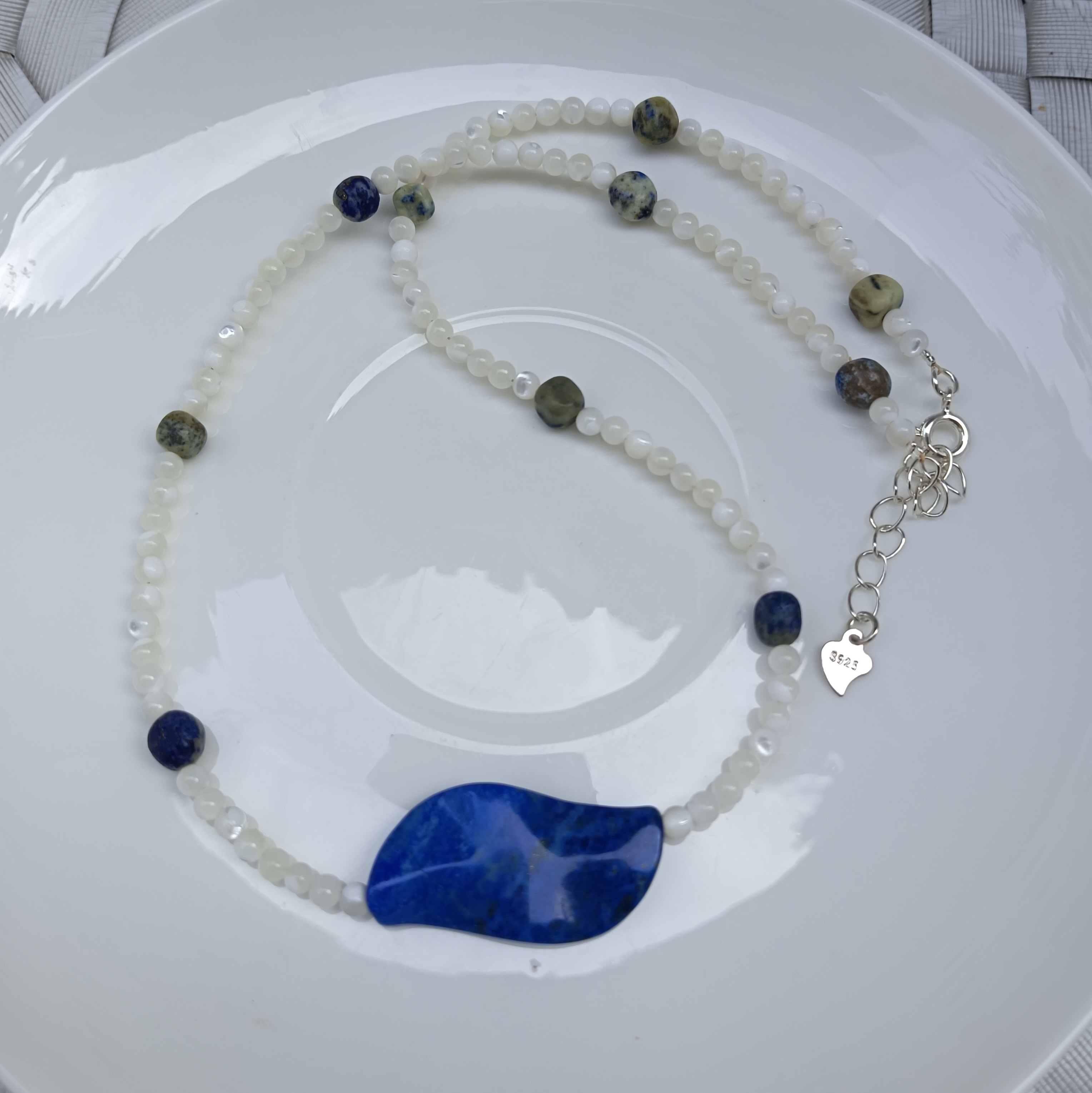 天然青金石白贝母玛瑙随型项链女款锁骨链颈链配饰礼物原创款