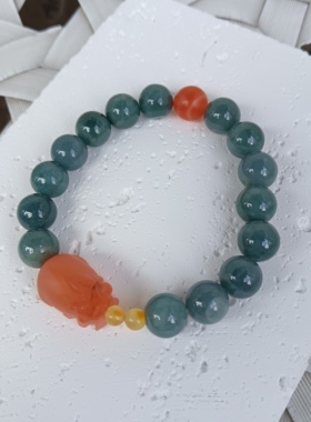 天然蓝水翡翠圆珠单圈手链女新中式简约设计南红貔貅手串饰品