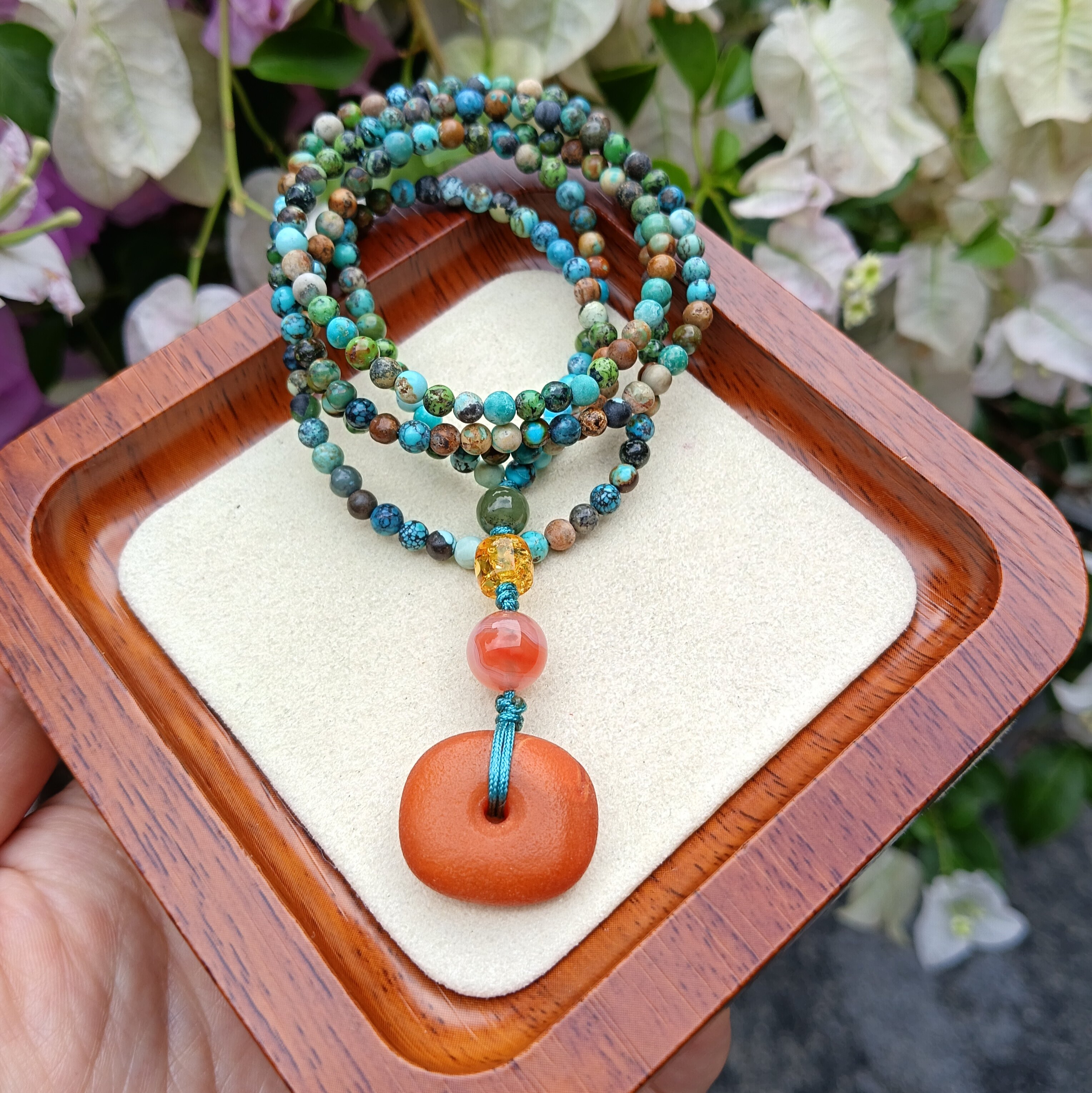 天然绿松石老蜜蜡饼平安扣项链女款时尚百搭礼物送女友闺蜜带证书