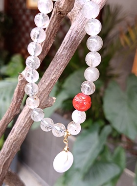 天然黑发晶平安扣南红佛公手链招桃花显嫩白青春仙女手串