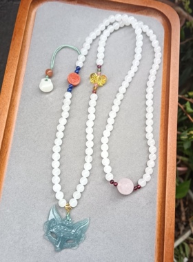 天然新疆和田白玉毛衣链项链女款颈链时尚百搭饰品礼物送女友闺蜜