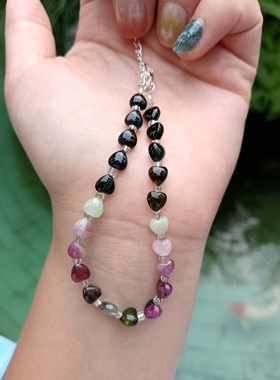 天然爱心碧玺女款单圈女款手链彩色天然碧玺手串