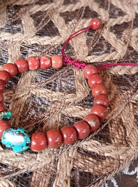 天然绿松石8mm南红直切编绳手链手串礼物