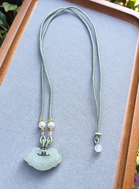 天然和田玉平安锁项链玉如意中式简约颈饰送妈妈女友礼