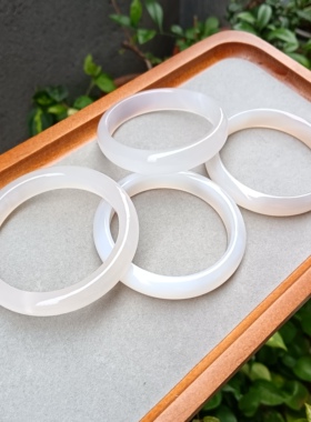 天然冰种玛瑙玉髓手镯细条圆条荔枝冻镯子气质古风