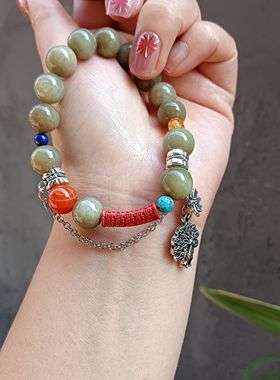 原创和田玉糖玉朱砂帝王砂金箍棒精致小众手串手饰设计感手链