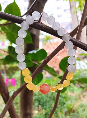 天然白兔毛水晶随型蜜蜡南红手链送女友闺蜜平价精致日常通勤手串