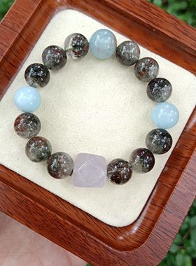 天然水晶10mm绿幽灵海蓝宝薰衣草紫水晶手串上岸手链