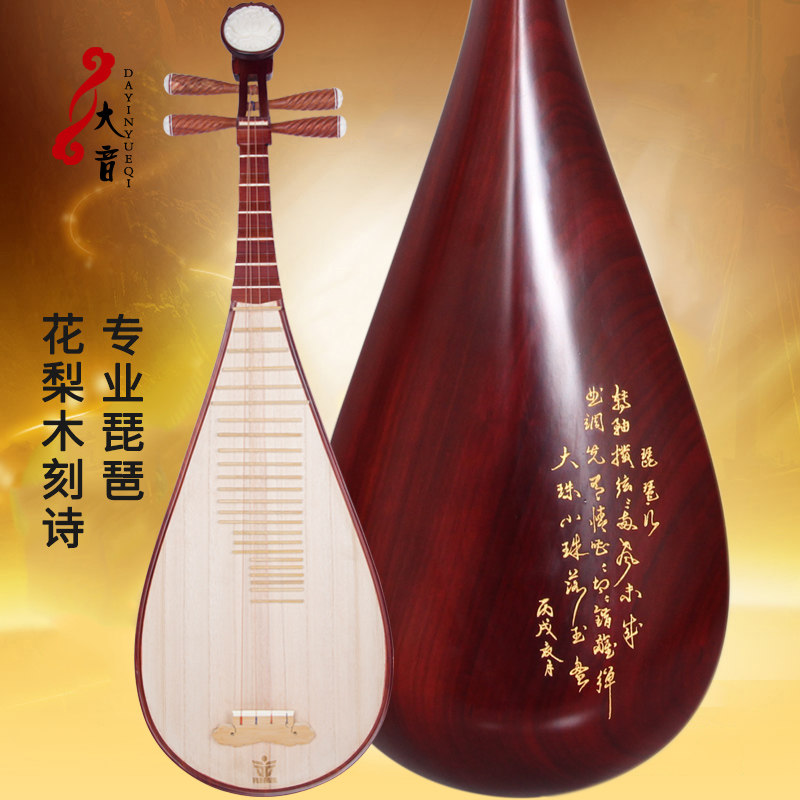 梵巢中国传民族乐器红花梨木初学琵琶雕刻诗专业演奏考级儿童成人