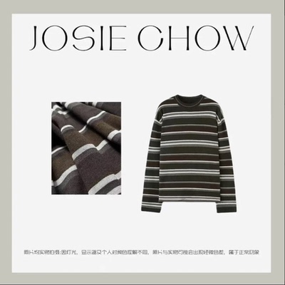 【深色条纹】女款圆领秋冬针织休闲老钱风长袖。CJ602183