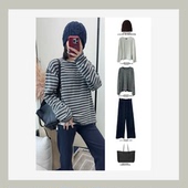 CHOW 显瘦 2026女秋冬新款 JOSIE 条纹洋气亲肤套头衫 JC7120183