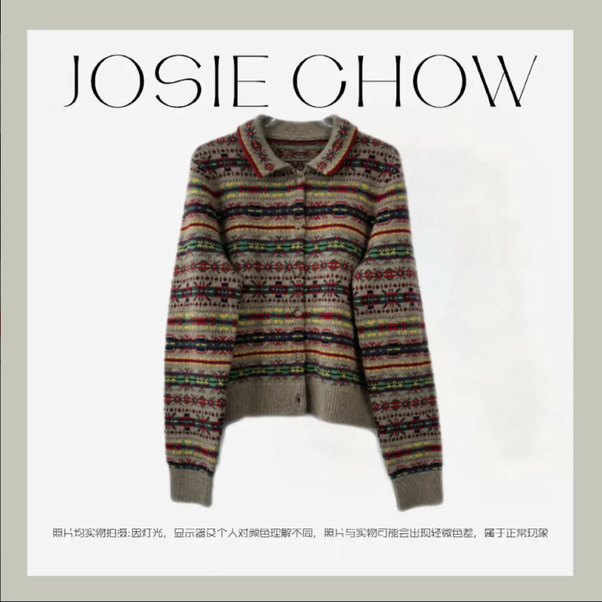 JOSIE CHOW【老花】早秋复古时尚单排扣羊毛开衫。RL313183