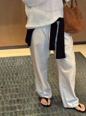夏季高腰直筒牛仔裤阔腿休闲长裤