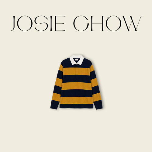 JOSIE CHOW【高端进口羊毛】撞色条纹Polo领软糯羊毛衫NI352013