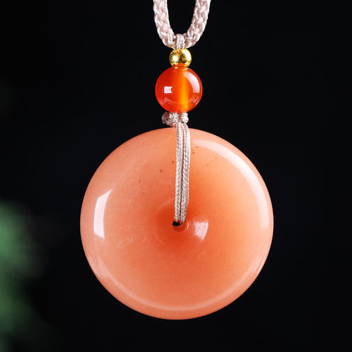 天然新疆金丝玉平安扣吊坠男女款橘黄色玉石桃花酿吊坠油润细腻