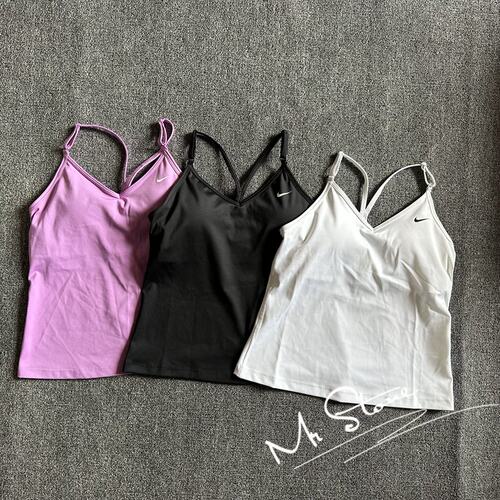 NIKE耐克 女子运动休闲速干低强度瑜伽带胸垫吊带背心DX0031-010