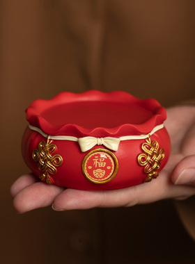 新中式福袋底座摆件桌面工艺品文玩茶宠底座杯垫茶托盖置增高台