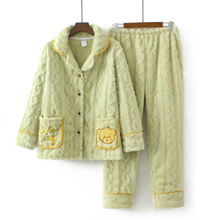 加厚法兰绒睡衣情侣珊瑚绒绒居家服女卡通可爱套装两件套男大码