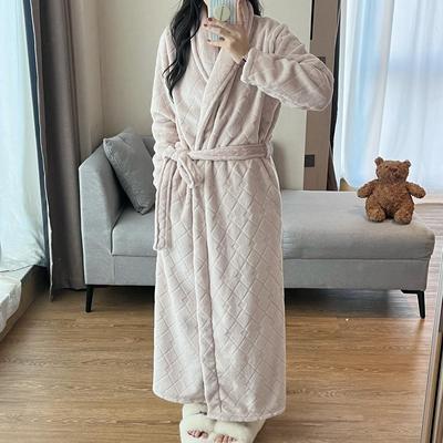 法兰绒睡袍加绒加厚保暖两件套