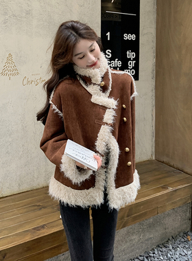 羊羔毛外套女毛茸茸皮毛一体咖色机车服冬季保暖棉服3098P195K298
