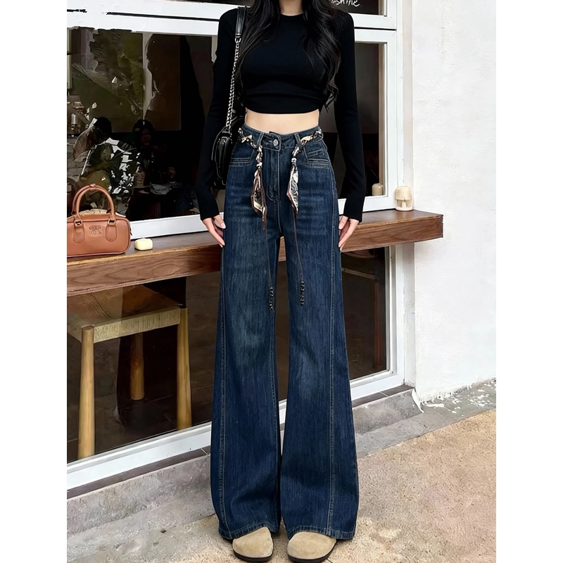 阔腿牛仔裤女春季秋冬2026新款宽松时尚超火慵懒丹宁蓝垂感直筒裤