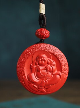天然朱砂弥勒佛吊坠高含量