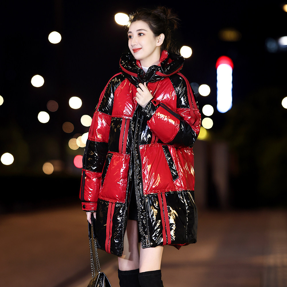 亮面拼色90白鸭绒加厚羽绒服