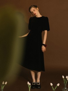 UNTIL NOW原创设计夏季黑裙法式复古修身垫肩连衣裙小香风高级感