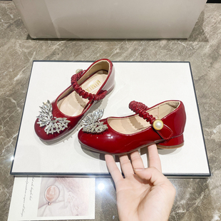 女童高跟水晶鞋2026新品儿童公主鞋配礼服水钻单鞋小女孩演出皮鞋