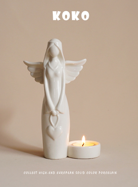 KOKO 法式浮雕天使女人造型陶瓷家居艺术烛台玄关氛围感装饰摆件