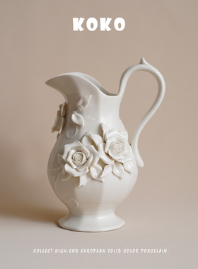 KOKO 出口欧式轻奢手捏玫瑰花陶瓷水升花瓶浪漫餐厅插花装饰摆件