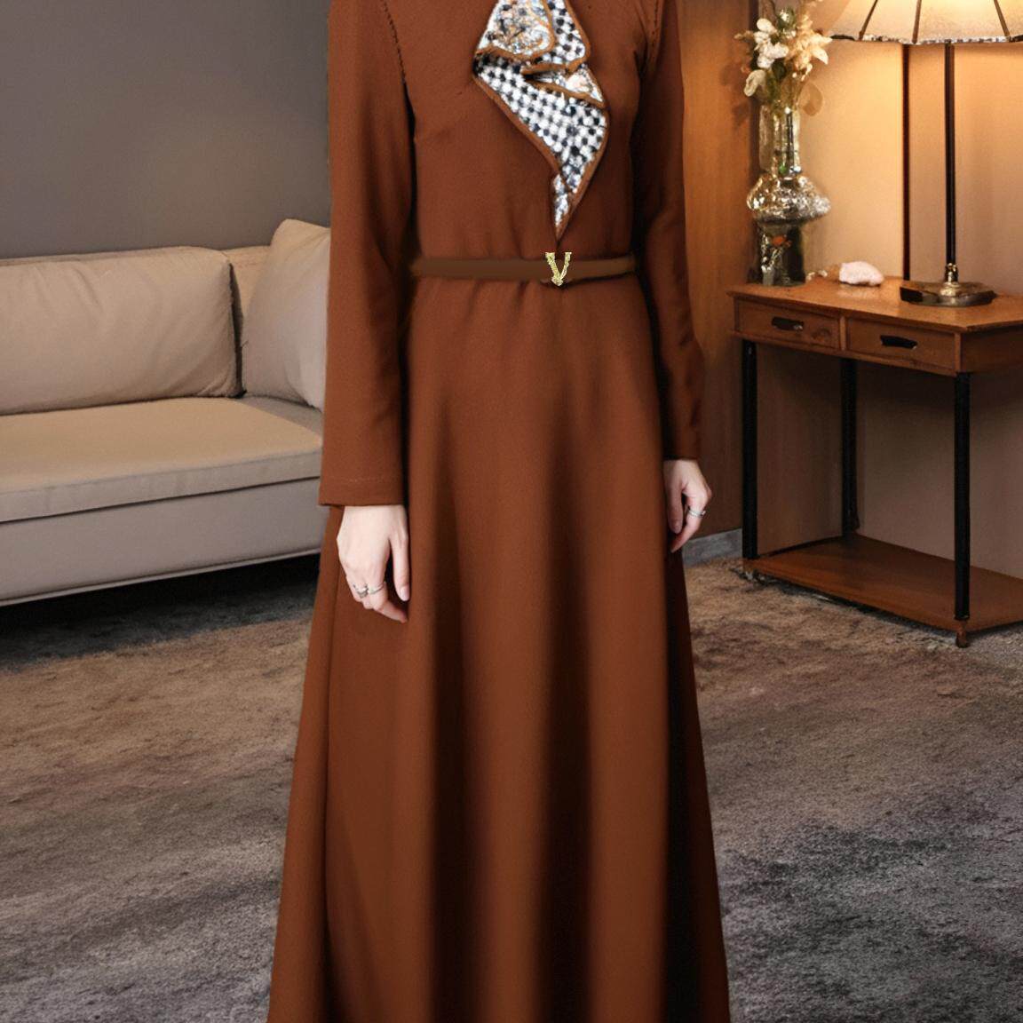 时尚气质洋气显瘦女装裙子2025春季新款轻奢修身长袖连衣裙2334